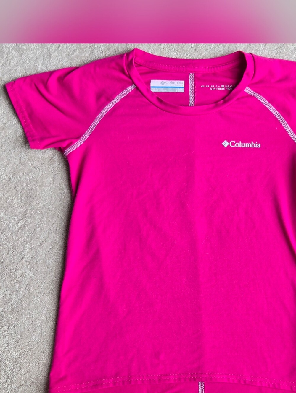 Columbia Hot Pink Short Sleeve Girls' Active Tee Omni Shade Sun Protection